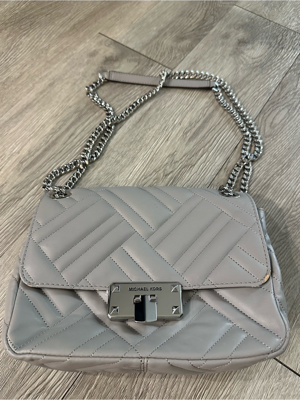 Michael Kors Medium Convertible Shoulder Crossbody Pearl Grey Bag Purse